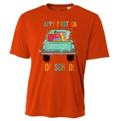 Happy First Day Of School Learning Truck Cooling Performance Crew T-Shirt