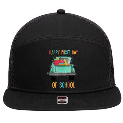 Happy First Day Of School Learning Truck 7 Panel Mesh Trucker Snapback Hat