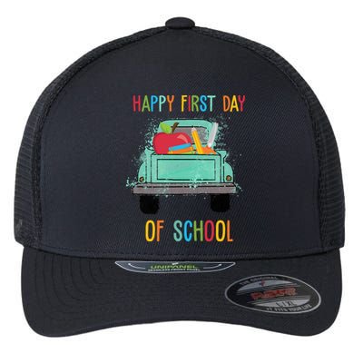 Happy First Day Of School Learning Truck Flexfit Unipanel Trucker Cap