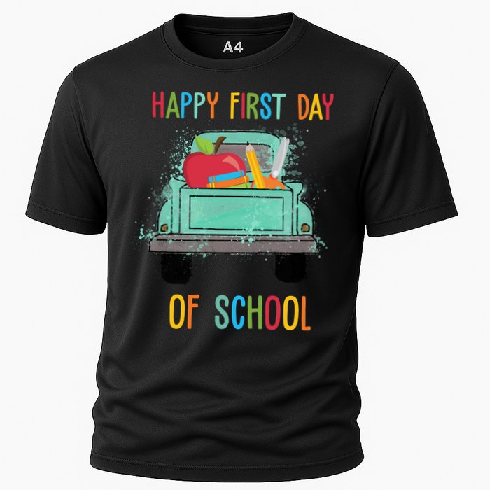 Happy First Day Of School Learning Truck Cooling Performance Crew T-Shirt