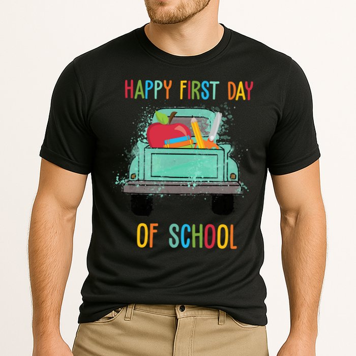 Happy First Day Of School Learning Truck Cooling Performance Crew T-Shirt