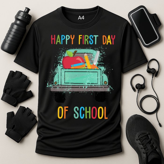 Happy First Day Of School Learning Truck Cooling Performance Crew T-Shirt