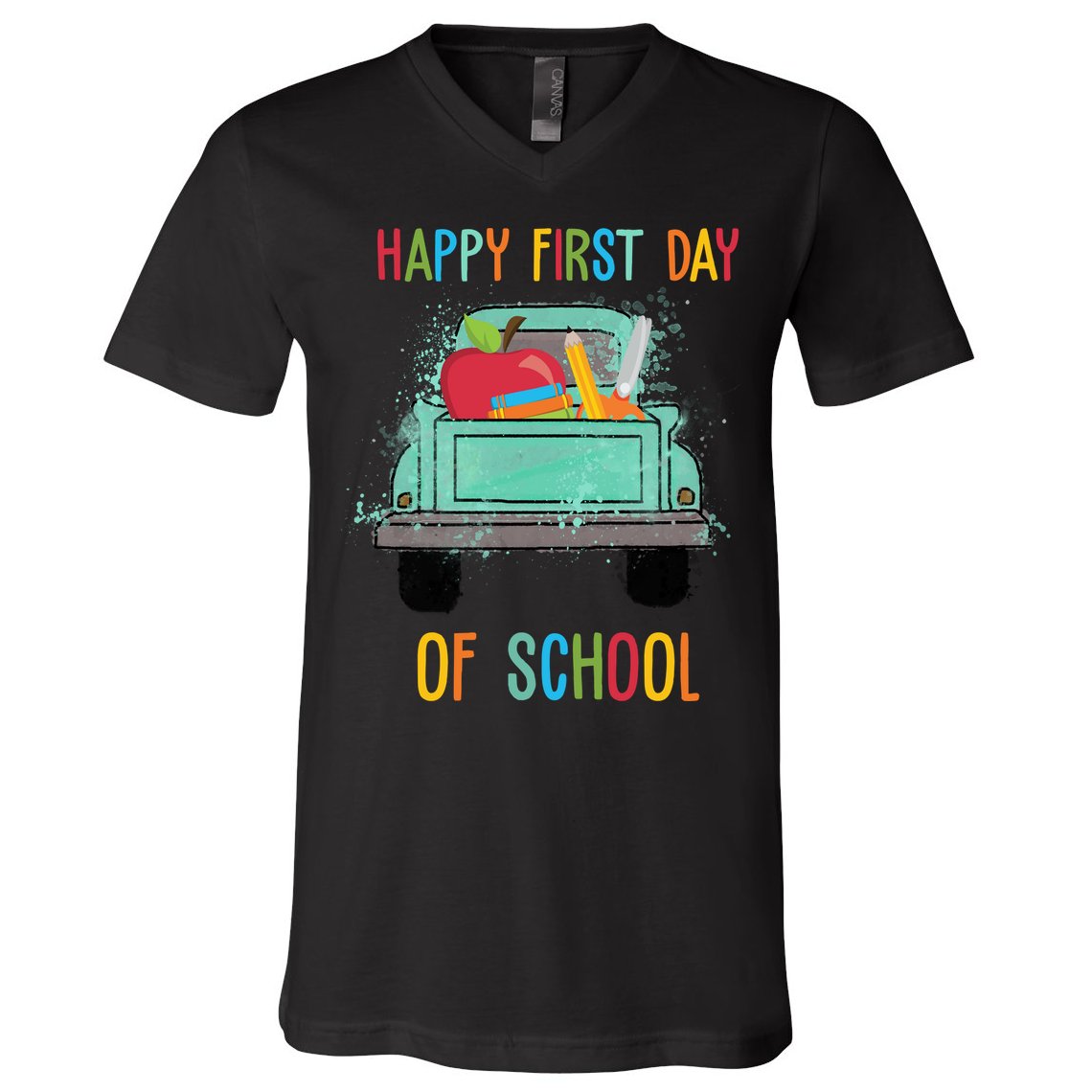 Happy First Day Of School Learning Truck V-Neck T-Shirt