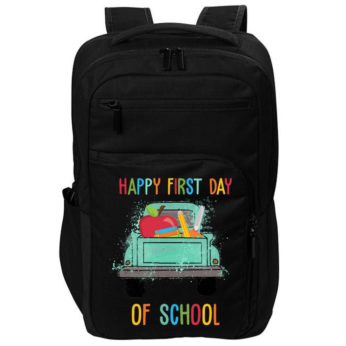 Happy First Day Of School Learning Truck Impact Tech Backpack