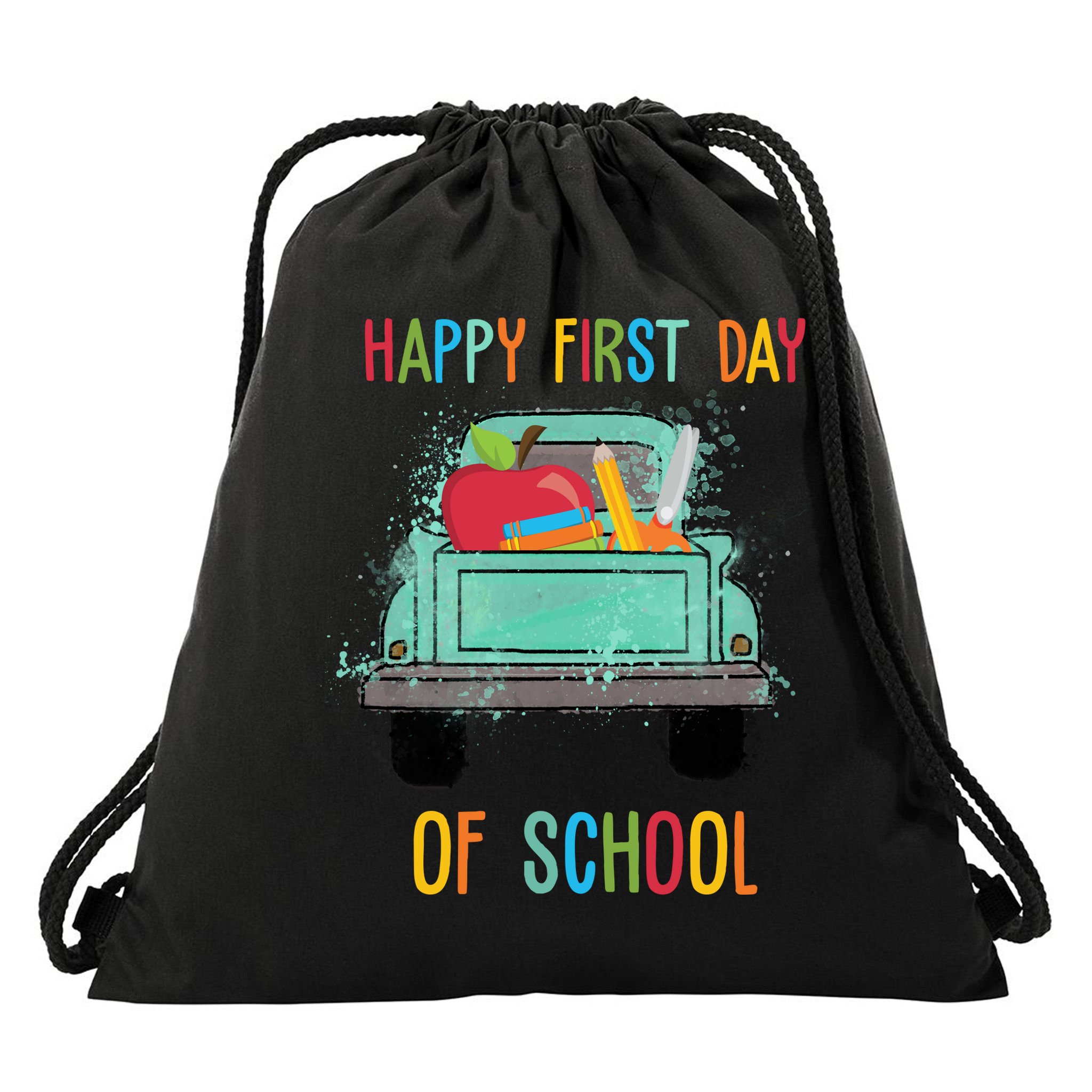Happy First Day Of School Learning Truck Drawstring Bag