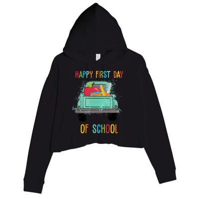 Happy First Day Of School Learning Truck Crop Fleece Hoodie