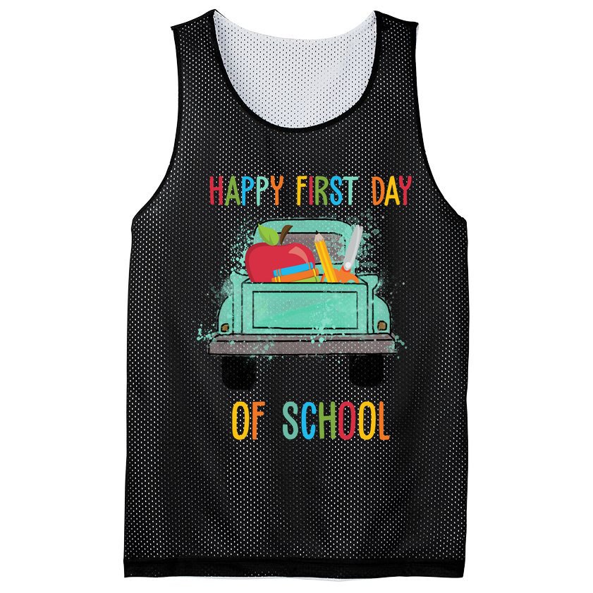 Happy First Day Of School Learning Truck Mesh Reversible Basketball Jersey Tank