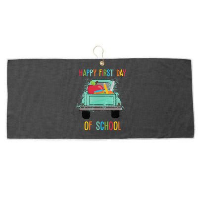 Happy First Day Of School Learning Truck Large Microfiber Waffle Golf Towel