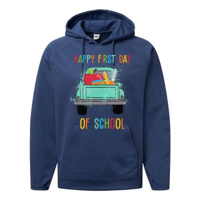 Happy First Day Of School Learning Truck Performance Fleece Hoodie