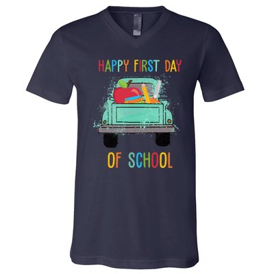 Happy First Day Of School Learning Truck V-Neck T-Shirt