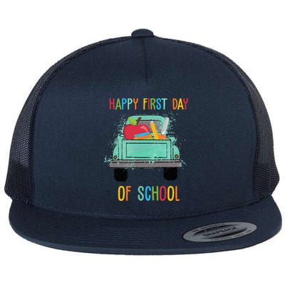 Happy First Day Of School Learning Truck Flat Bill Trucker Hat