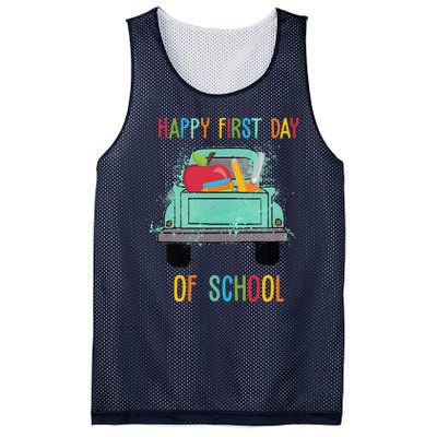 Happy First Day Of School Learning Truck Mesh Reversible Basketball Jersey Tank