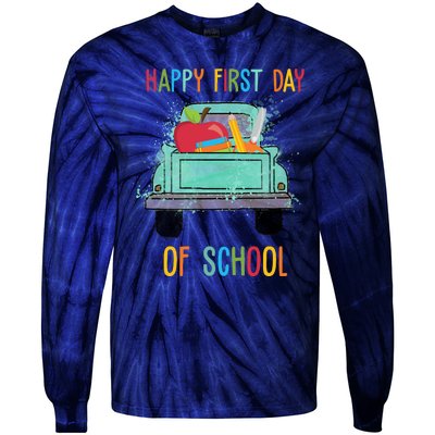 Happy First Day Of School Learning Truck Tie-Dye Long Sleeve Shirt