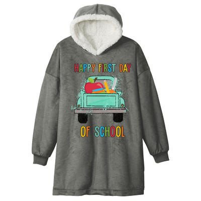 Happy First Day Of School Learning Truck Hooded Wearable Blanket