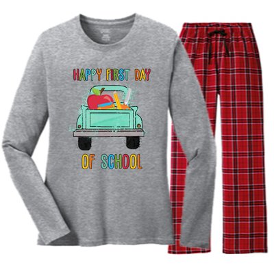 Happy First Day Of School Learning Truck Women's Long Sleeve Flannel Pajama Set 