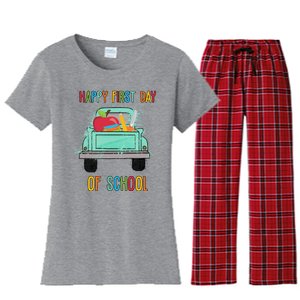 Happy First Day Of School Learning Truck Women's Flannel Pajama Set