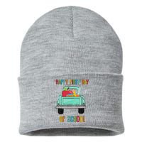 Happy First Day Of School Learning Truck Sustainable Knit Beanie