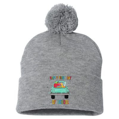 Happy First Day Of School Learning Truck Pom Pom 12in Knit Beanie