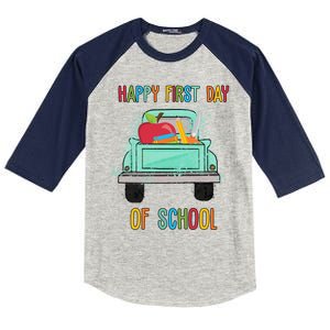 Happy First Day Of School Learning Truck Kids Colorblock Raglan Jersey