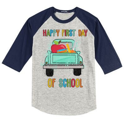 Happy First Day Of School Learning Truck Kids Colorblock Raglan Jersey