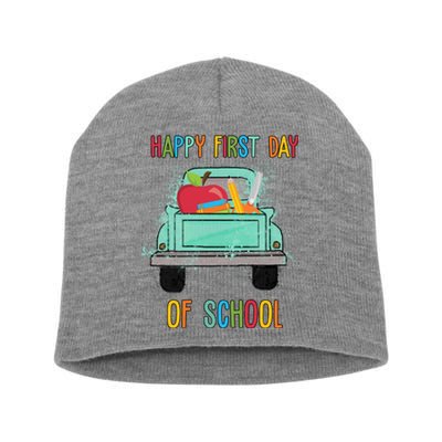 Happy First Day Of School Learning Truck Short Acrylic Beanie