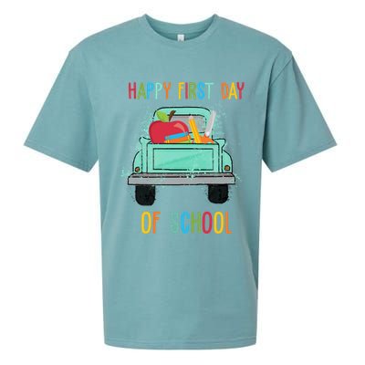 Happy First Day Of School Learning Truck Sueded Cloud Jersey T-Shirt