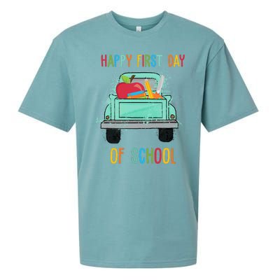 Happy First Day Of School Learning Truck Sueded Cloud Jersey T-Shirt