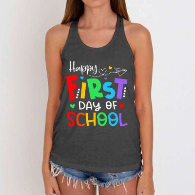 Happy First Day Of School Teacher Back To School Women's Knotted Racerback Tank