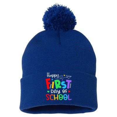 Happy First Day Of School Teacher Back To School Pom Pom 12in Knit Beanie