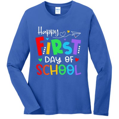 Happy First Day Of School Teacher Back To School Ladies Long Sleeve Shirt