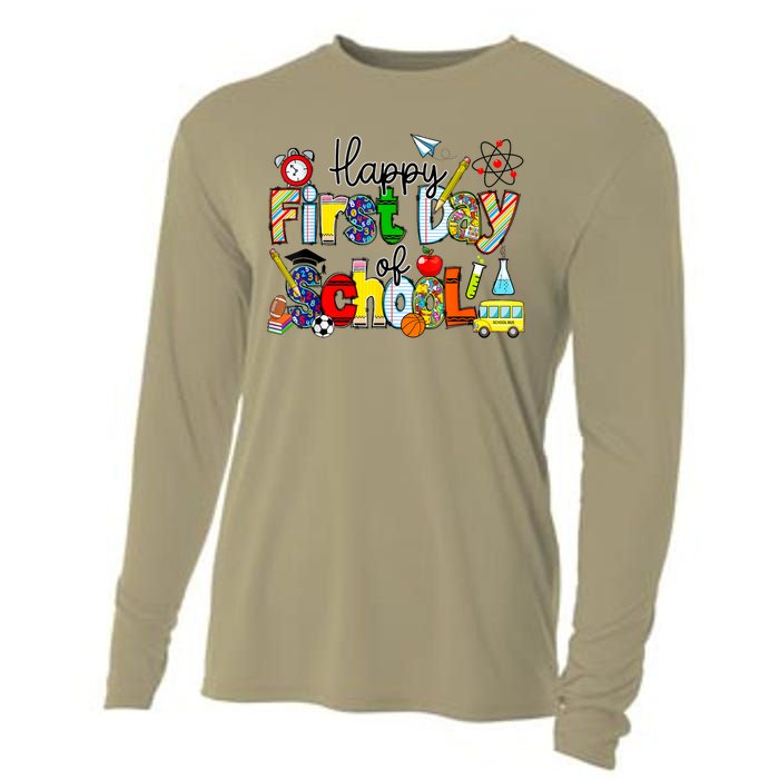 Happy First Day Of School Teachers Students Back To School Cooling Performance Long Sleeve Crew