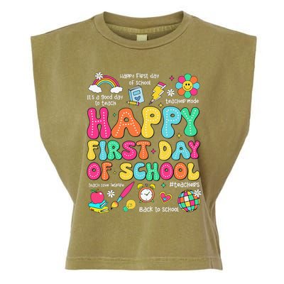 Happy First Day Of School Teacher 1st Back To School Gift Garment-Dyed Women's Muscle Tee