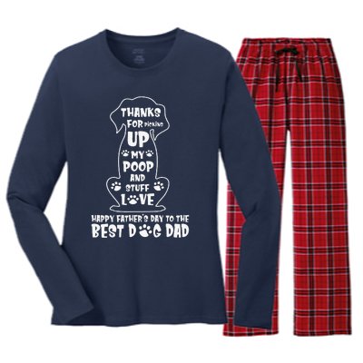 Happy Fathers Day Dog Dad Thanks For Picking Up My Poop Gift Women's Long Sleeve Flannel Pajama Set 