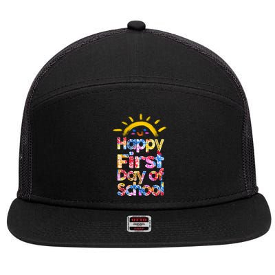 Cute Sun Happy First Day Of School 7 Panel Mesh Trucker Snapback Hat