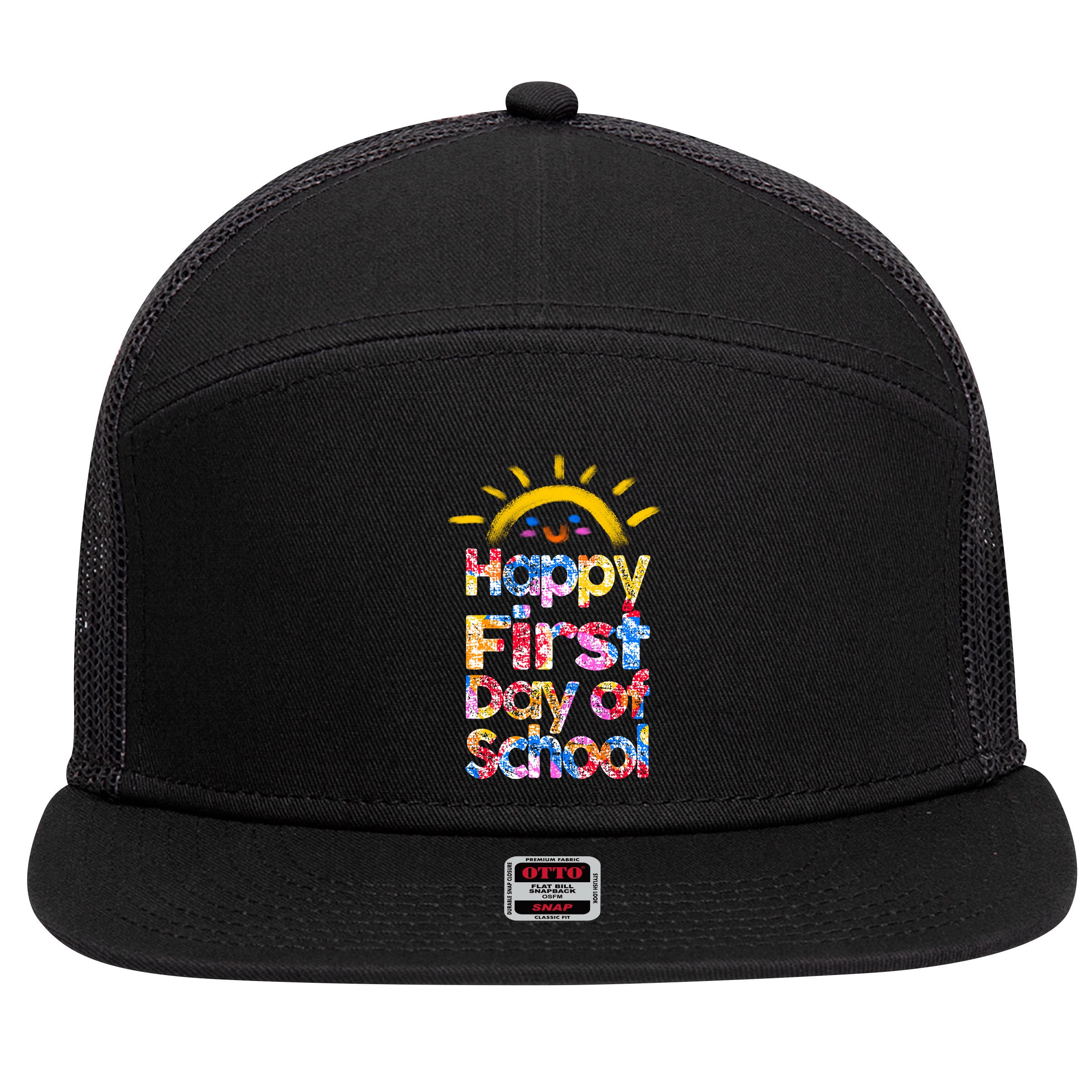 Cute Sun Happy First Day Of School 7 Panel Mesh Trucker Snapback Hat