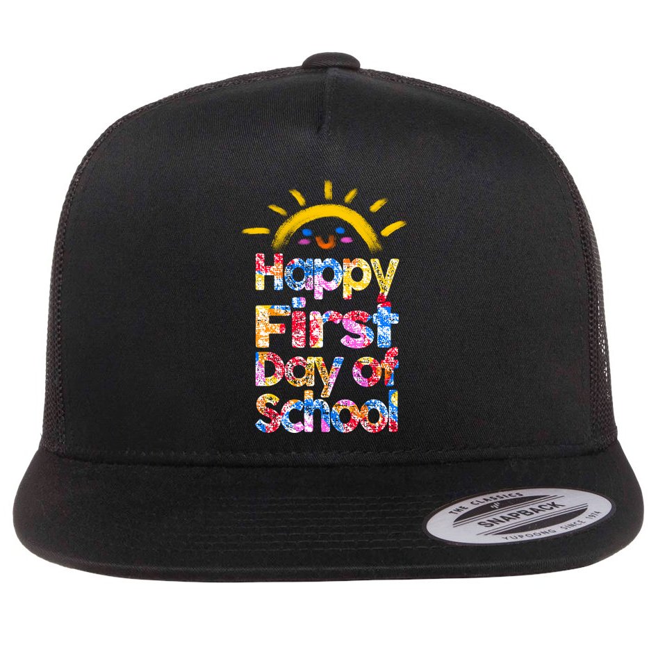 Cute Sun Happy First Day Of School Flat Bill Trucker Hat
