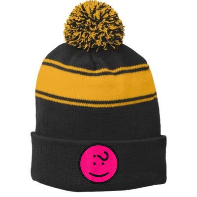 Happy Face Emoticon Funny Graphic for Teens Stripe Pom Pom Beanie