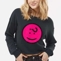 Happy Face Emoticon Funny Graphic for Teens Cropped Pullover Crew
