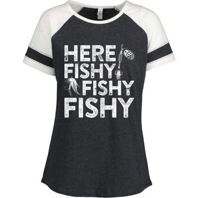 Here Fishy Fishy Fishy Hoodie Fisherman Gift Enza Ladies Jersey Colorblock Tee