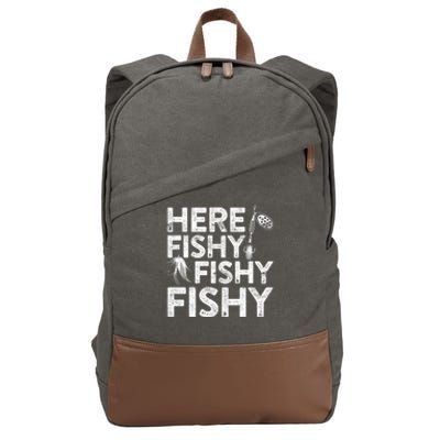 Here Fishy Fishy Fishy Hoodie Fisherman Gift Cotton Canvas Backpack