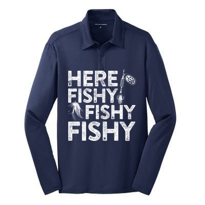 Here Fishy Fishy Fishy Hoodie Fisherman Gift Silk Touch Performance Long Sleeve Polo