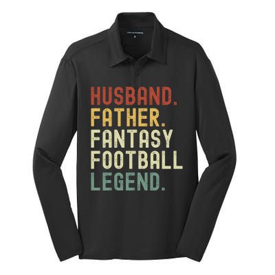 Husband Father Fantasy Football Legend Funny Husband Dad Funny Draft Fathers Silk Touch Performance Long Sleeve Polo