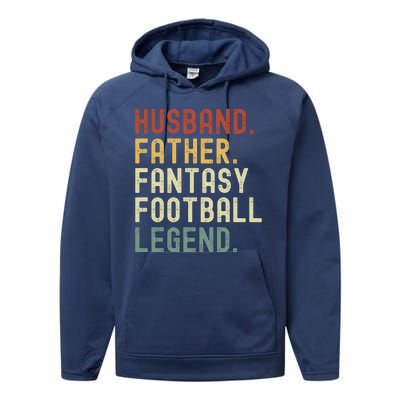 Husband Father Fantasy Football Legend Funny Husband Dad Funny Draft Fathers Performance Fleece Hoodie