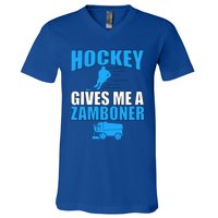 Hockey Fan Funny Gift Hockey Gives Me A Zamboner Funny Hockey Cool Gift V-Neck T-Shirt