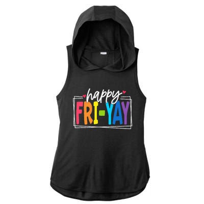 Happy Friyay Friday Funny Teacher Friyay Teacher Ladies PosiCharge Tri-Blend Wicking Draft Hoodie Tank