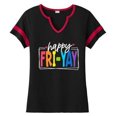 Happy Friyay Friday Funny Teacher Friyay Teacher Ladies Halftime Notch Neck Tee