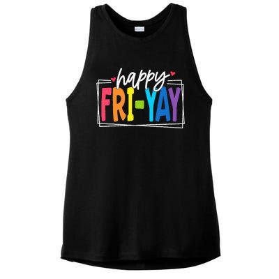 Happy Friyay Friday Funny Teacher Friyay Teacher Ladies PosiCharge Tri-Blend Wicking Tank