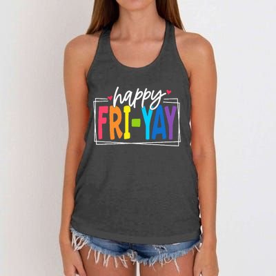 Happy Friyay Friday Funny Teacher Friyay Teacher Women's Knotted Racerback Tank