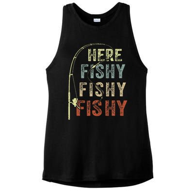 Here Fishy Fishing Bass Dad Women Kids Funny Ladies PosiCharge Tri-Blend Wicking Tank