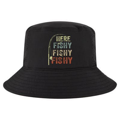 Here Fishy Fishing Bass Dad Women Kids Funny Cool Comfort Performance Bucket Hat